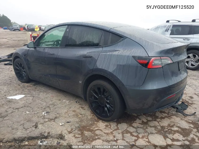 2021 Tesla Model Y Long Range Dual Motor All-Wheel Drive VIN: 5YJYGDEE0MF125520 Lot: 40472027