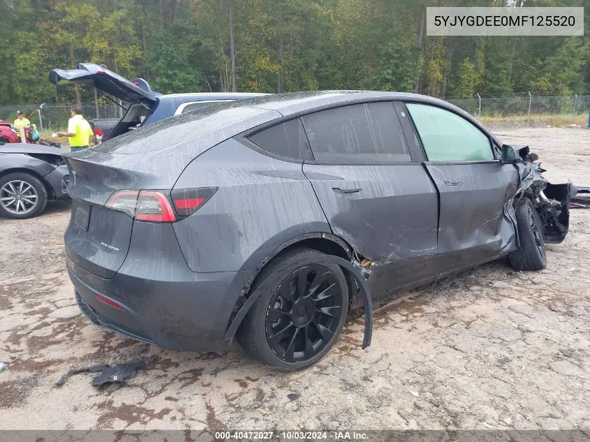 2021 Tesla Model Y Long Range Dual Motor All-Wheel Drive VIN: 5YJYGDEE0MF125520 Lot: 40472027