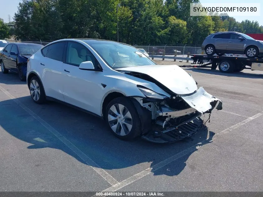 2021 Tesla Model Y Standard Range Rear-Wheel Drive VIN: 5YJYGDED0MF109180 Lot: 40480924