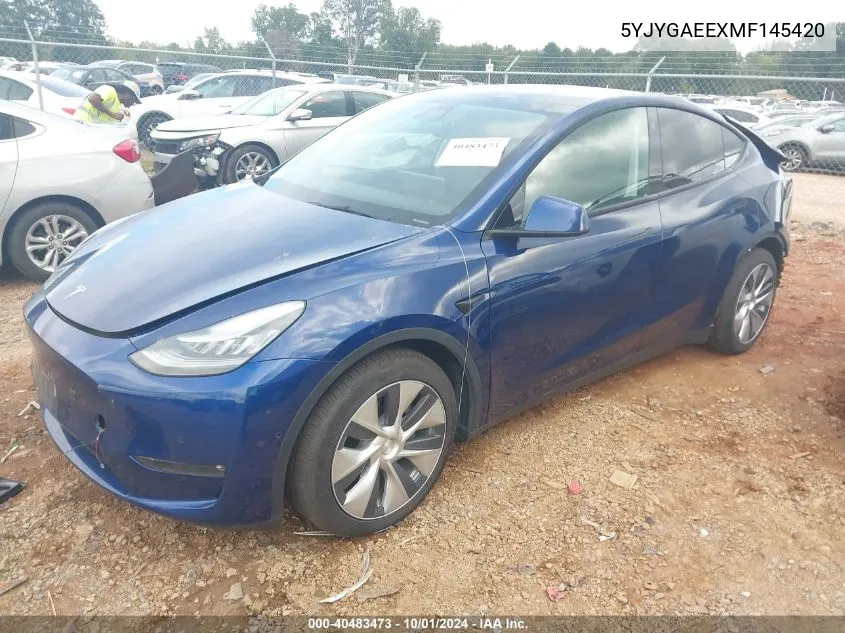 2021 Tesla Model Y VIN: 5YJYGAEEXMF145420 Lot: 40483473