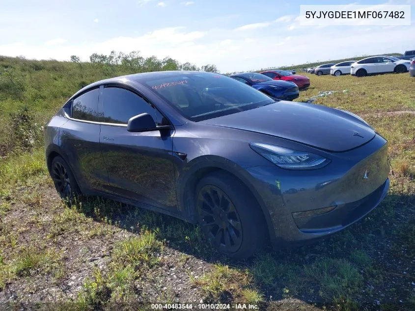 2021 Tesla Model Y Long Range Dual Motor All-Wheel Drive VIN: 5YJYGDEE1MF067482 Lot: 40483544