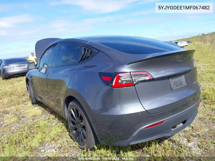 2021 Tesla Model Y Long Range Dual Motor All-Wheel Drive VIN: 5YJYGDEE1MF067482 Lot: 40483544