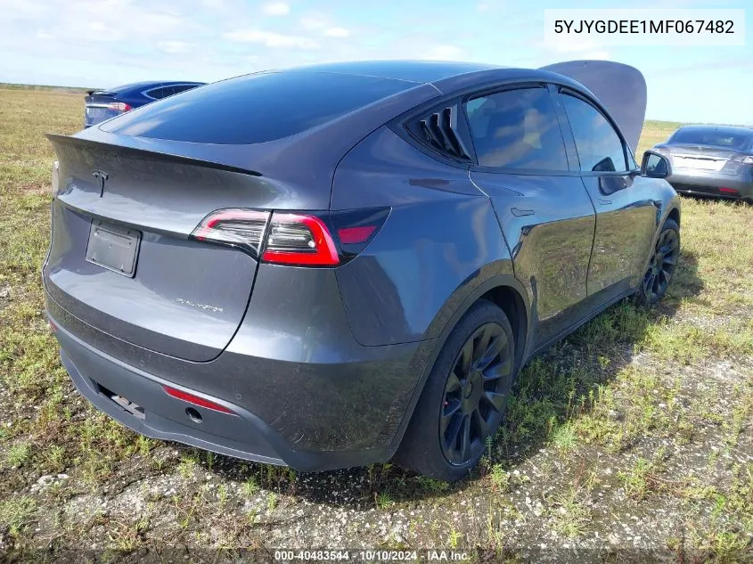 2021 Tesla Model Y Long Range Dual Motor All-Wheel Drive VIN: 5YJYGDEE1MF067482 Lot: 40483544