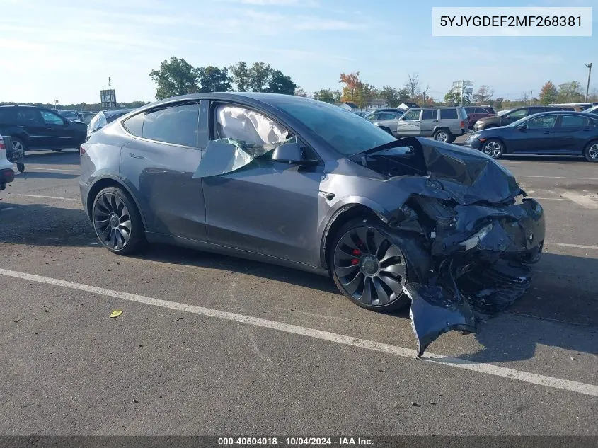 2021 Tesla Model Y Performance Dual Motor All-Wheel Drive VIN: 5YJYGDEF2MF268381 Lot: 40504018