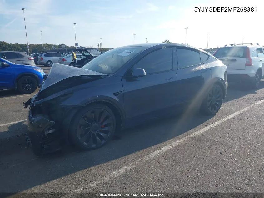 2021 Tesla Model Y Performance Dual Motor All-Wheel Drive VIN: 5YJYGDEF2MF268381 Lot: 40504018