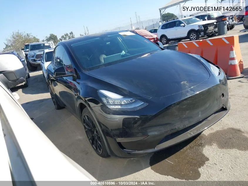 2021 Tesla Model Y Long Range Dual Motor All-Wheel Drive VIN: 5YJYGDEE1MF142665 Lot: 40510596