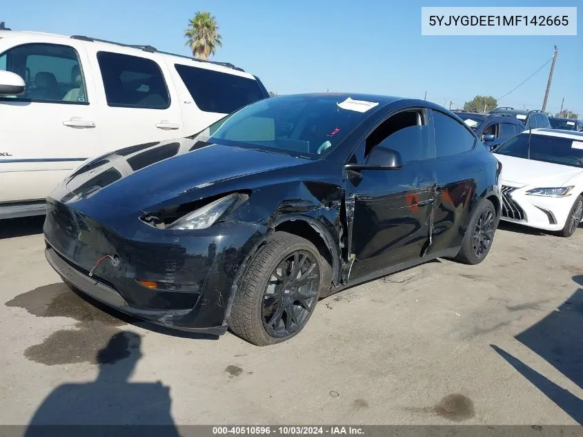 2021 Tesla Model Y Long Range Dual Motor All-Wheel Drive VIN: 5YJYGDEE1MF142665 Lot: 40510596