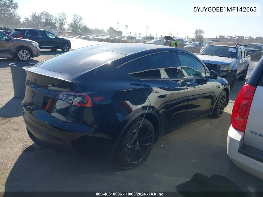 2021 Tesla Model Y Long Range Dual Motor All-Wheel Drive VIN: 5YJYGDEE1MF142665 Lot: 40510596