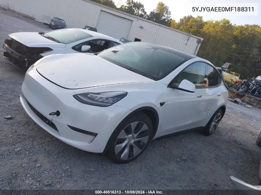 2021 Tesla Model Y Long Range Dual Motor All-Wheel Drive VIN: 5YJYGAEE0MF188311 Lot: 40516313