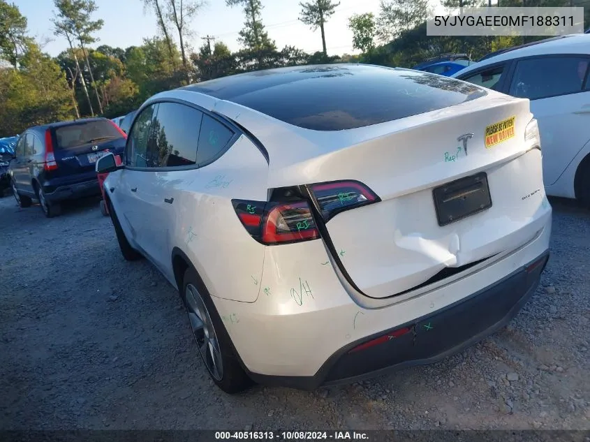 2021 Tesla Model Y Long Range Dual Motor All-Wheel Drive VIN: 5YJYGAEE0MF188311 Lot: 40516313