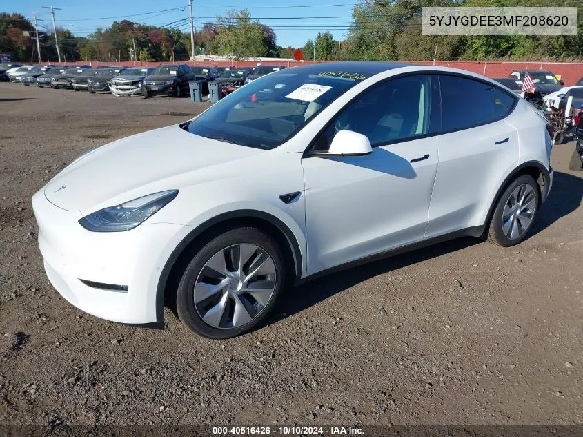 2021 Tesla Model Y Long Range Dual Motor All-Wheel Drive VIN: 5YJYGDEE3MF208620 Lot: 40516426