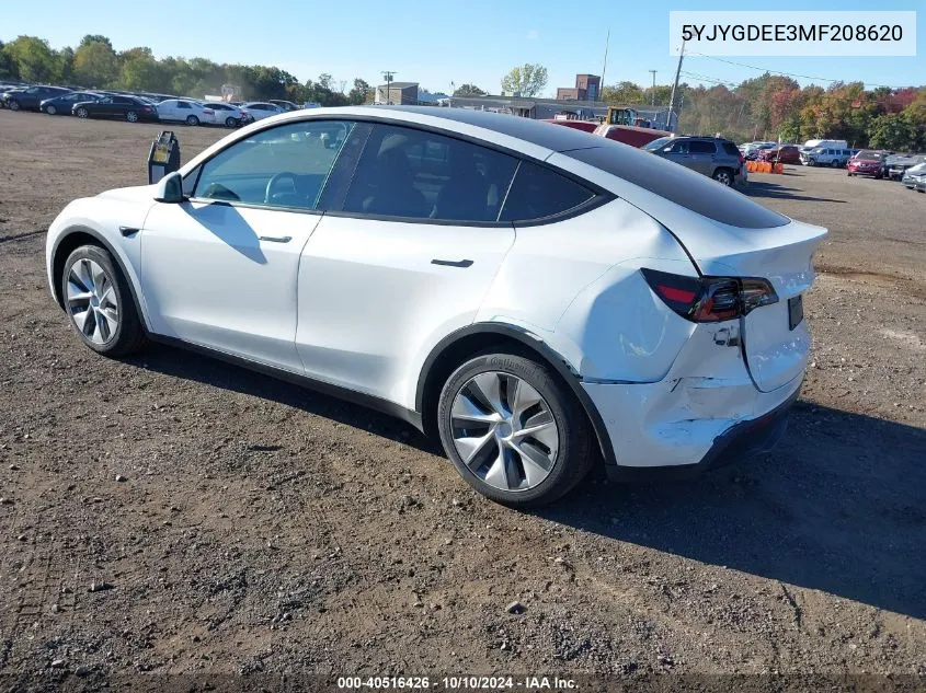 2021 Tesla Model Y Long Range Dual Motor All-Wheel Drive VIN: 5YJYGDEE3MF208620 Lot: 40516426