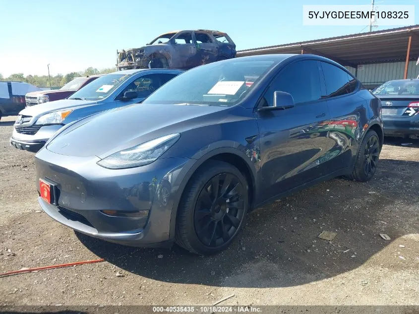 2021 Tesla Model Y Long Range Dual Motor All-Wheel Drive VIN: 5YJYGDEE5MF108325 Lot: 40535435