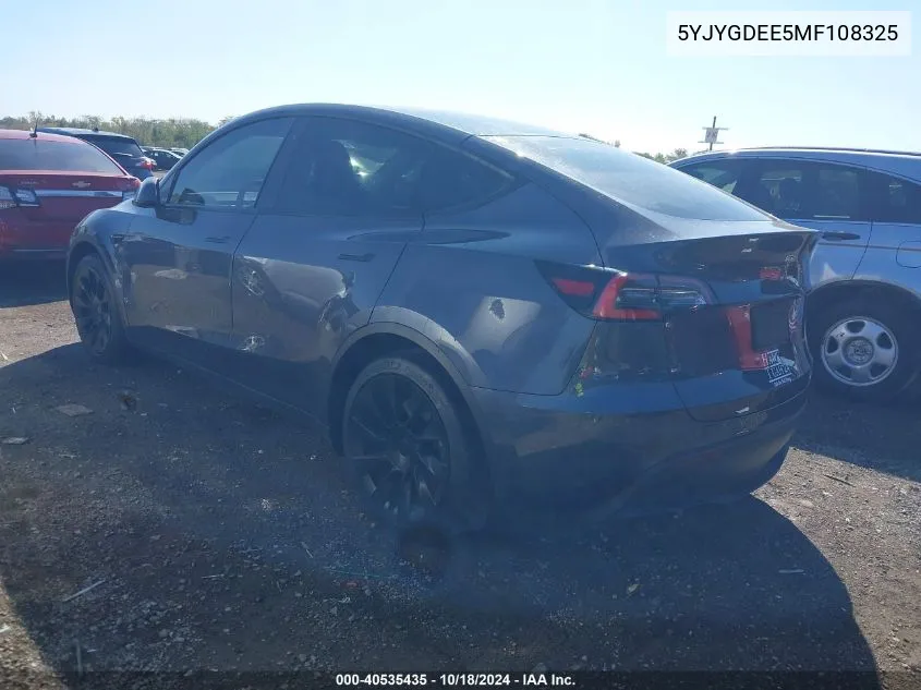 2021 Tesla Model Y Long Range Dual Motor All-Wheel Drive VIN: 5YJYGDEE5MF108325 Lot: 40535435