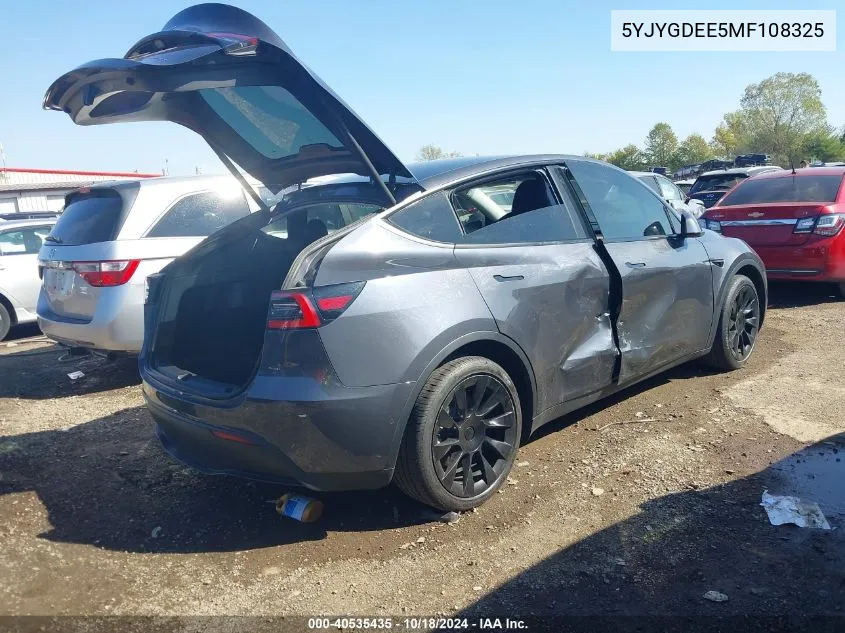 2021 Tesla Model Y Long Range Dual Motor All-Wheel Drive VIN: 5YJYGDEE5MF108325 Lot: 40535435