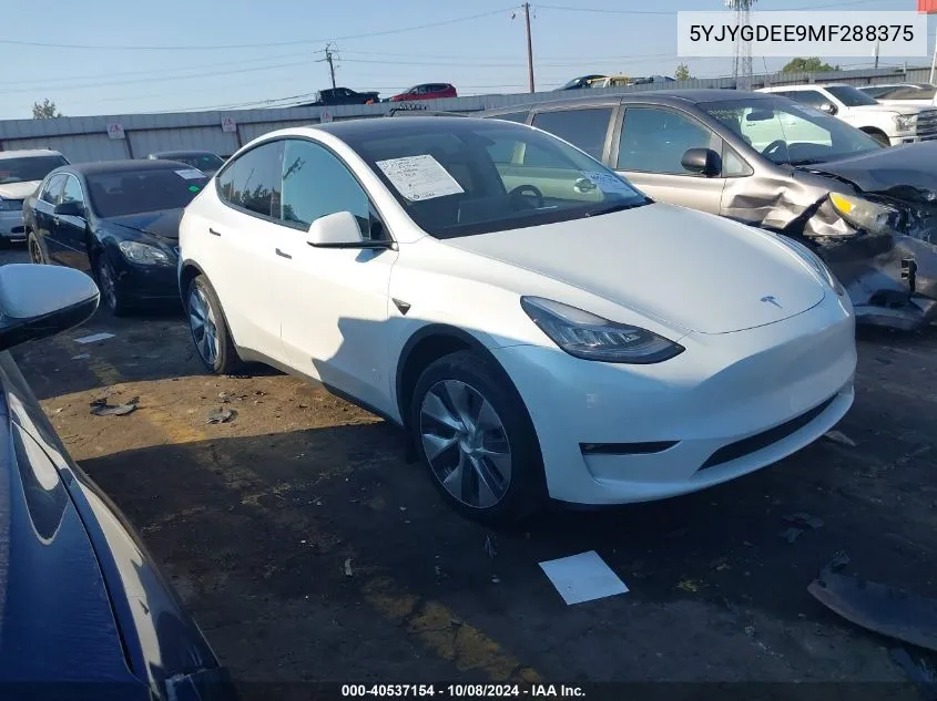 2021 Tesla Model Y VIN: 5YJYGDEE9MF288375 Lot: 40537154