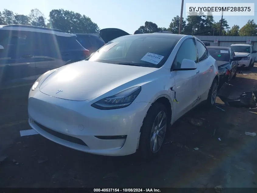 2021 Tesla Model Y VIN: 5YJYGDEE9MF288375 Lot: 40537154