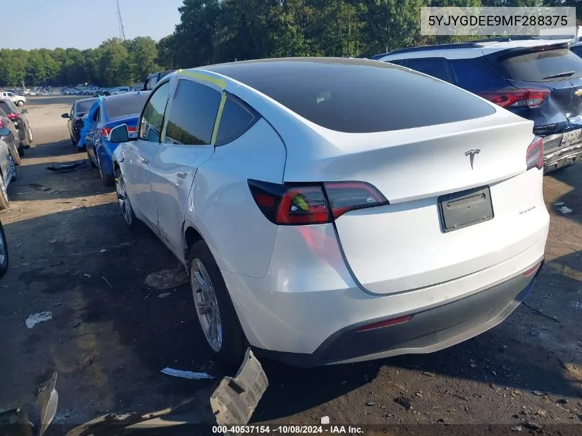 2021 Tesla Model Y VIN: 5YJYGDEE9MF288375 Lot: 40537154