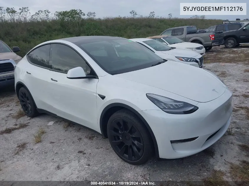 2021 Tesla Model Y Long Range Dual Motor All-Wheel Drive VIN: 5YJYGDEE1MF112176 Lot: 40541534