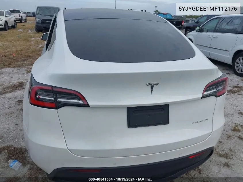 2021 Tesla Model Y Long Range Dual Motor All-Wheel Drive VIN: 5YJYGDEE1MF112176 Lot: 40541534