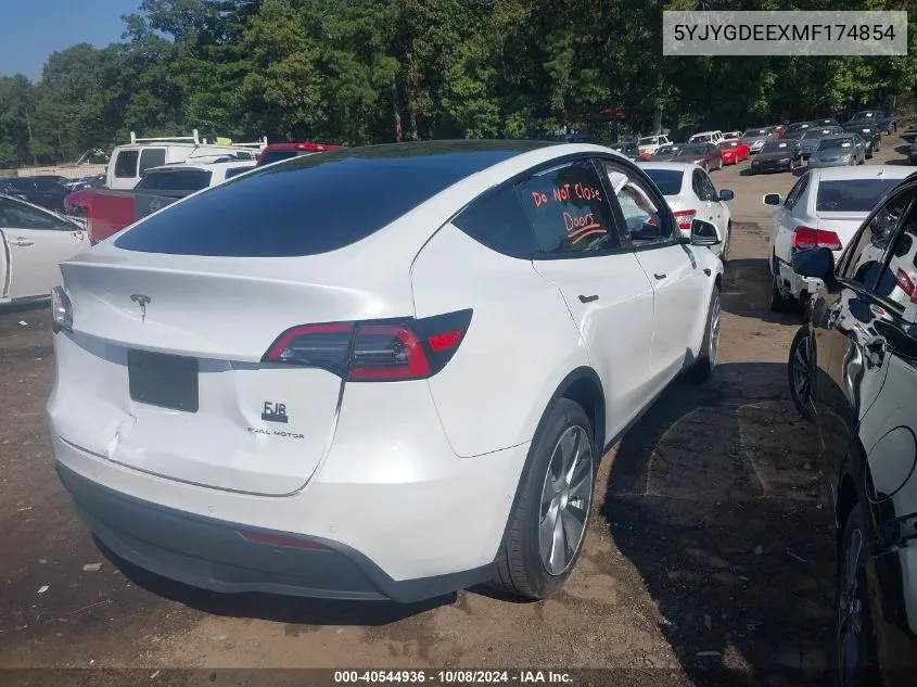 2021 Tesla Model Y Long Range Dual Motor All-Wheel Drive VIN: 5YJYGDEEXMF174854 Lot: 40544936