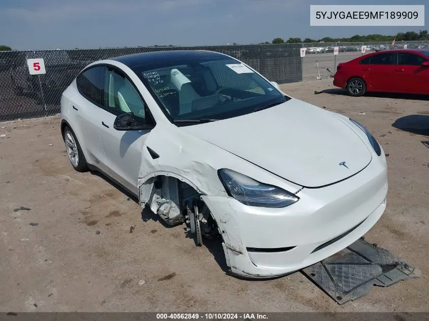 2021 Tesla Model Y Long Range Dual Motor All-Wheel Drive VIN: 5YJYGAEE9MF189909 Lot: 40562849