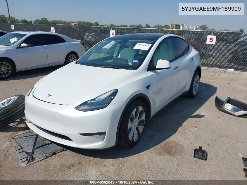 2021 Tesla Model Y Long Range Dual Motor All-Wheel Drive VIN: 5YJYGAEE9MF189909 Lot: 40562849