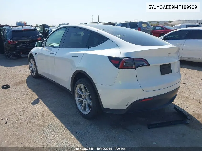 2021 Tesla Model Y Long Range Dual Motor All-Wheel Drive VIN: 5YJYGAEE9MF189909 Lot: 40562849