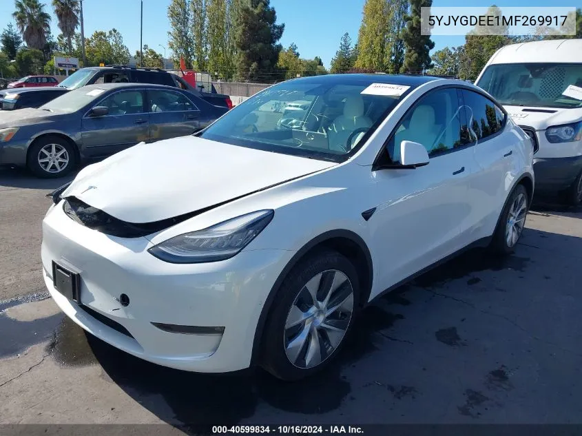 2021 Tesla Model Y Long Range Dual Motor All-Wheel Drive VIN: 5YJYGDEE1MF269917 Lot: 40599834