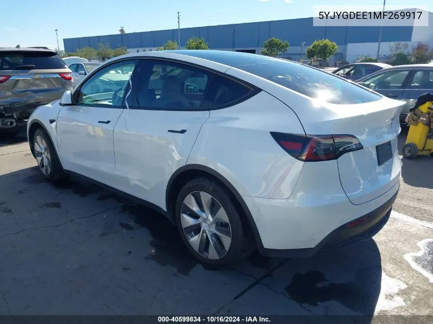 2021 Tesla Model Y Long Range Dual Motor All-Wheel Drive VIN: 5YJYGDEE1MF269917 Lot: 40599834