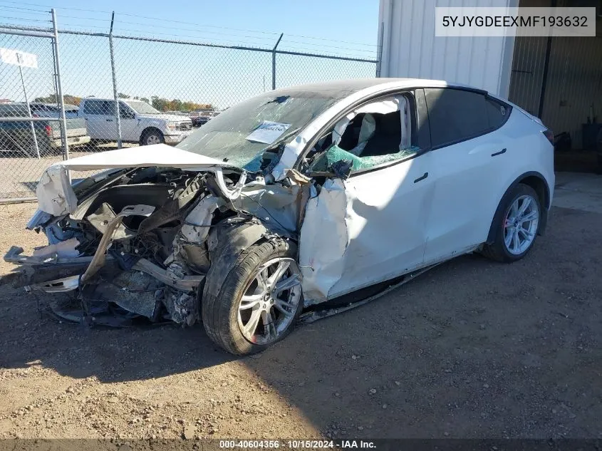 2021 Tesla Model Y Long Range Dual Motor All-Wheel Drive VIN: 5YJYGDEEXMF193632 Lot: 40604356