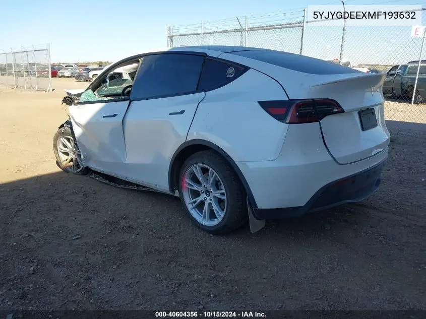 2021 Tesla Model Y Long Range Dual Motor All-Wheel Drive VIN: 5YJYGDEEXMF193632 Lot: 40604356