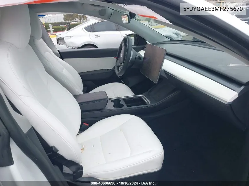 2021 Tesla Model Y Long Range Dual Motor All-Wheel Drive VIN: 5YJYGAEE3MF275670 Lot: 40606698