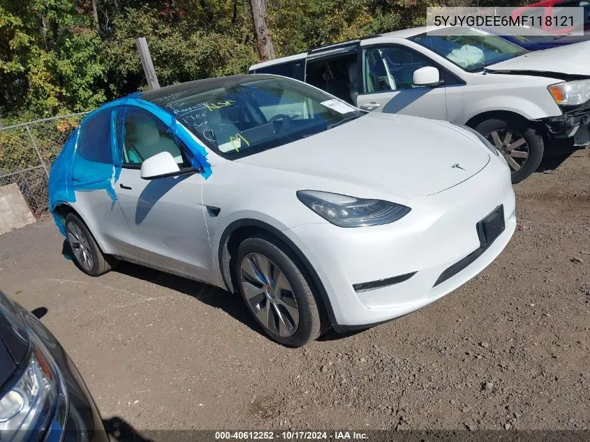 2021 Tesla Model Y Long Range Dual Motor All-Wheel Drive VIN: 5YJYGDEE6MF118121 Lot: 40612252