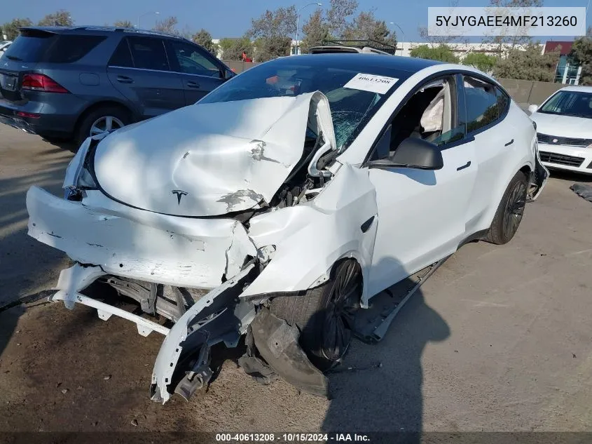 2021 Tesla Model Y Long Range Dual Motor All-Wheel Drive VIN: 5YJYGAEE4MF213260 Lot: 40613208