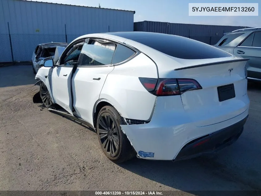 2021 Tesla Model Y Long Range Dual Motor All-Wheel Drive VIN: 5YJYGAEE4MF213260 Lot: 40613208