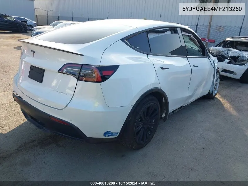 2021 Tesla Model Y Long Range Dual Motor All-Wheel Drive VIN: 5YJYGAEE4MF213260 Lot: 40613208