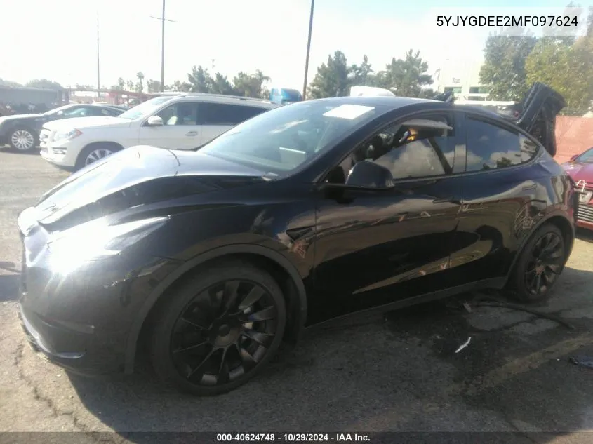 2021 Tesla Model Y Long Range Dual Motor All-Wheel Drive VIN: 5YJYGDEE2MF097624 Lot: 40624748