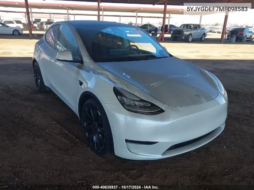 2021 Tesla Model Y Performance Dual Motor All-Wheel Drive VIN: 5YJYGDEF7MF098583 Lot: 40635937