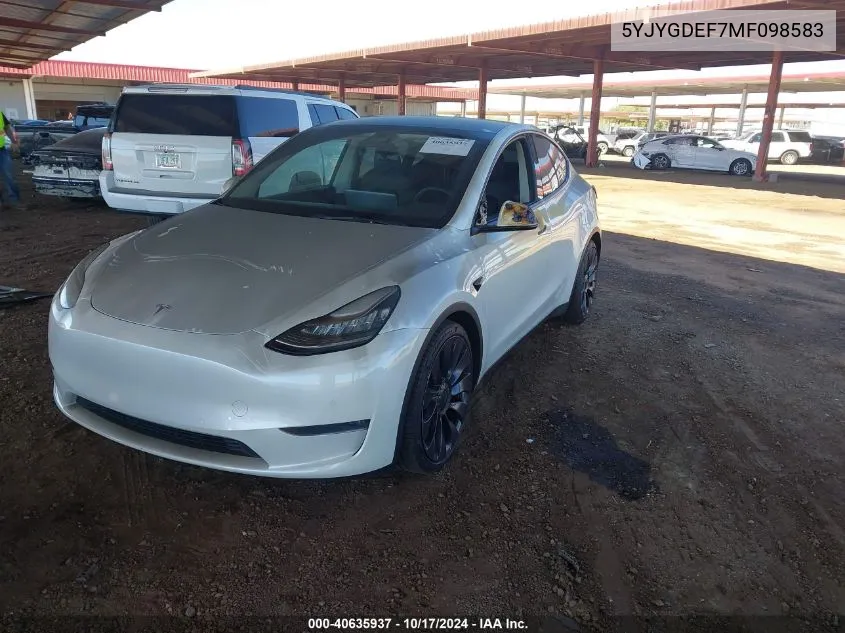 2021 Tesla Model Y Performance Dual Motor All-Wheel Drive VIN: 5YJYGDEF7MF098583 Lot: 40635937