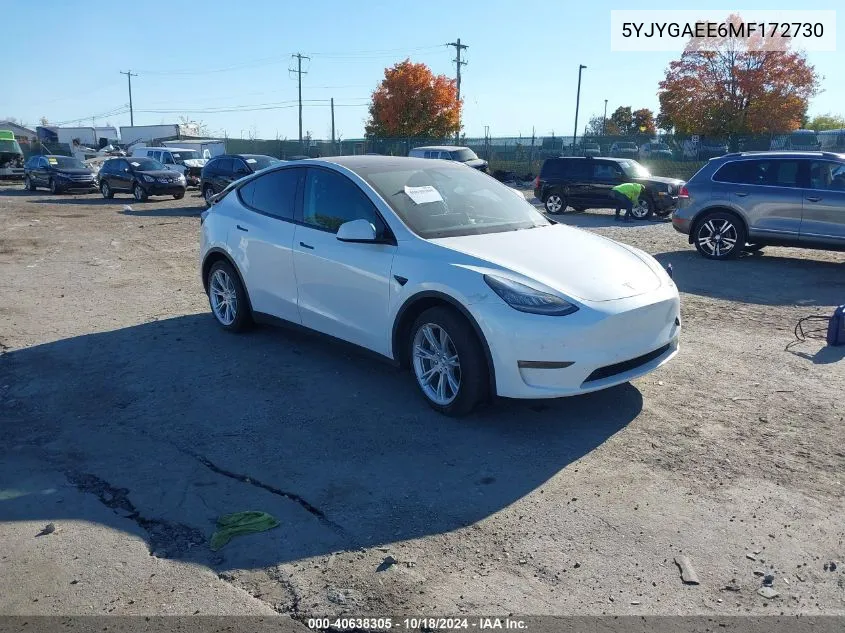 2021 Tesla Model Y Long Range Dual Motor All-Wheel Drive VIN: 5YJYGAEE6MF172730 Lot: 40638305