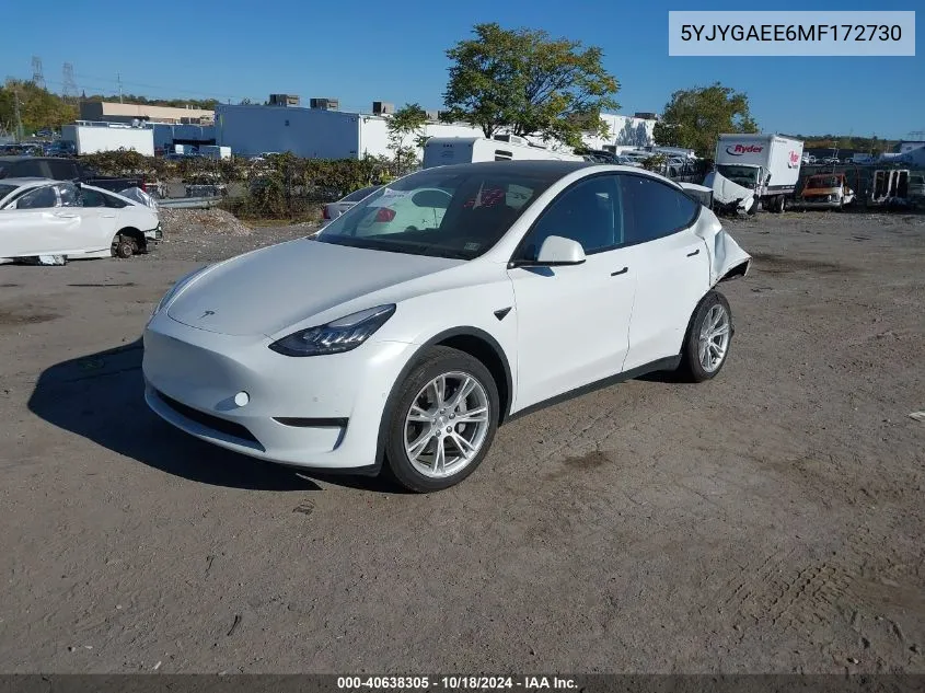 2021 Tesla Model Y Long Range Dual Motor All-Wheel Drive VIN: 5YJYGAEE6MF172730 Lot: 40638305