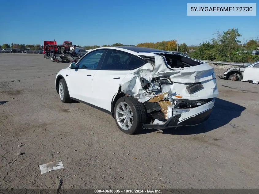 2021 Tesla Model Y Long Range Dual Motor All-Wheel Drive VIN: 5YJYGAEE6MF172730 Lot: 40638305