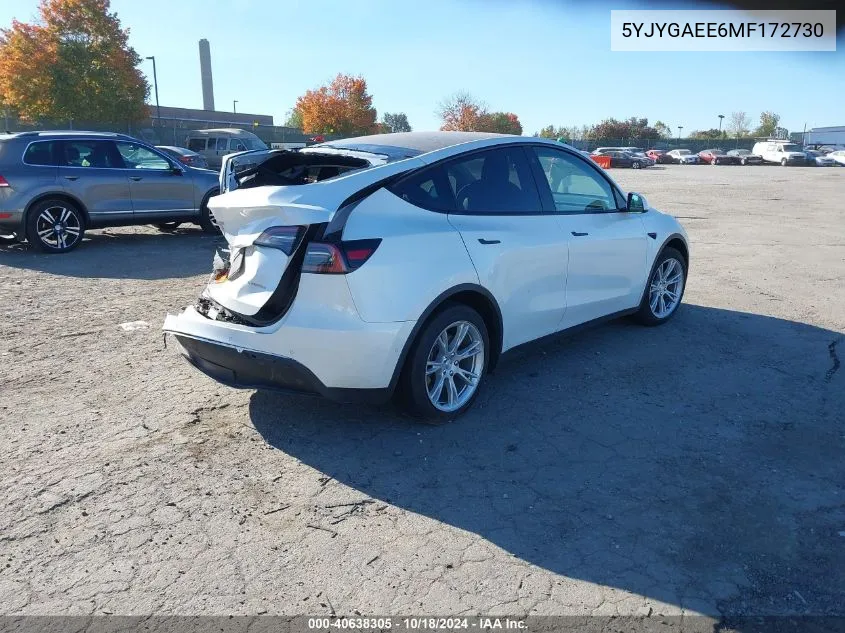 2021 Tesla Model Y Long Range Dual Motor All-Wheel Drive VIN: 5YJYGAEE6MF172730 Lot: 40638305