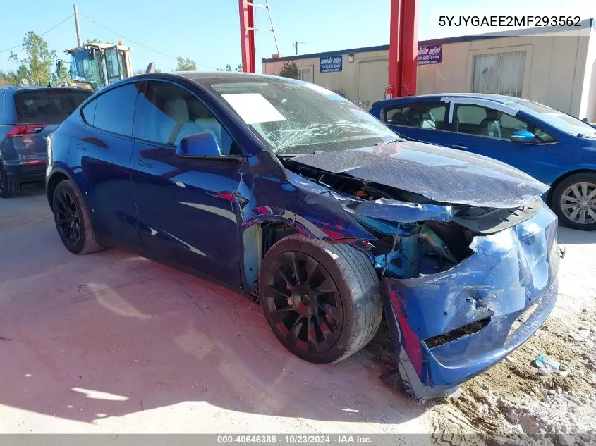 2021 Tesla Model Y Long Range Dual Motor All-Wheel Drive VIN: 5YJYGAEE2MF293562 Lot: 40646385