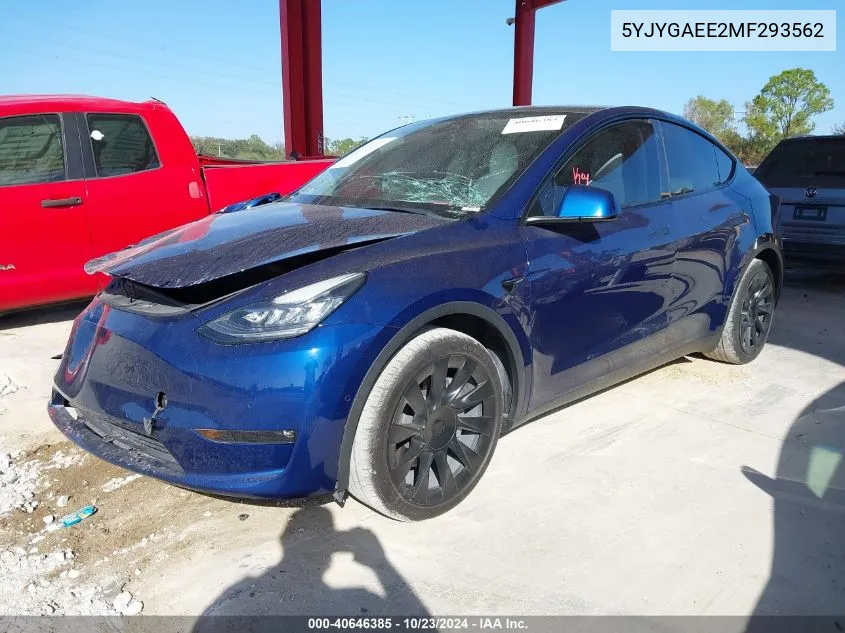 2021 Tesla Model Y Long Range Dual Motor All-Wheel Drive VIN: 5YJYGAEE2MF293562 Lot: 40646385