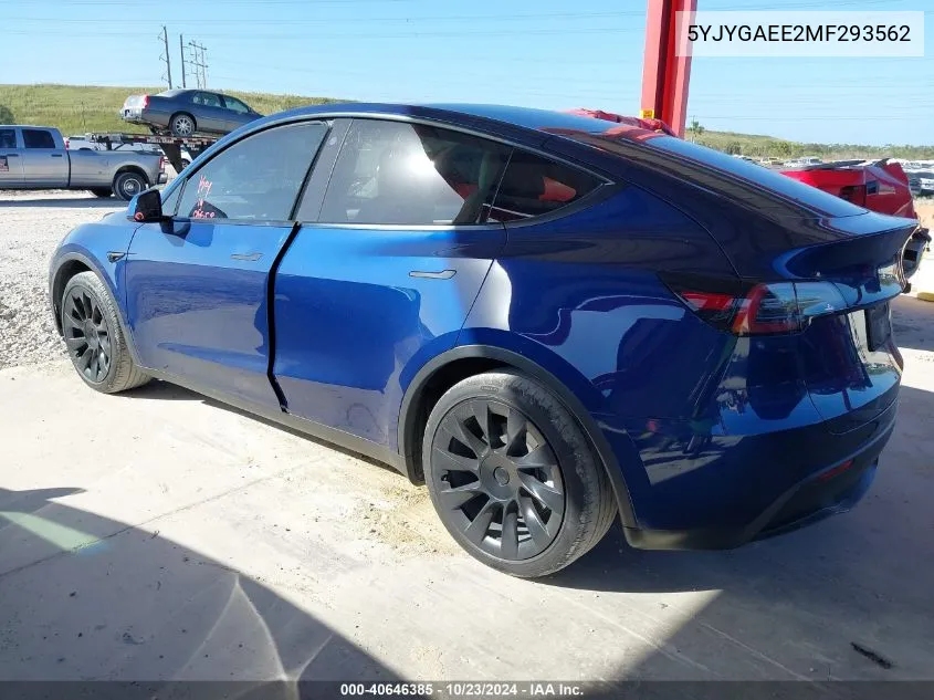 2021 Tesla Model Y Long Range Dual Motor All-Wheel Drive VIN: 5YJYGAEE2MF293562 Lot: 40646385