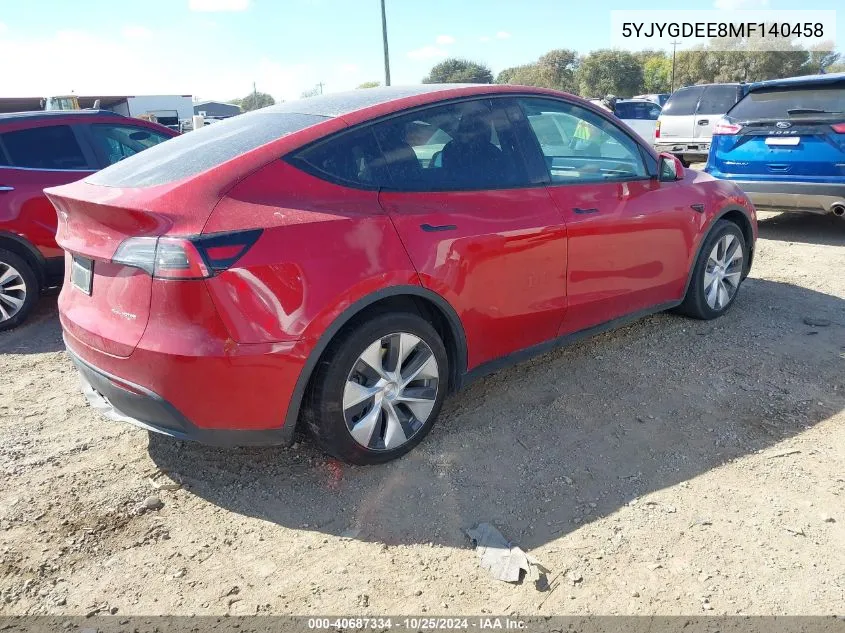 2021 Tesla Model Y Long Range Dual Motor All-Wheel Drive VIN: 5YJYGDEE8MF140458 Lot: 40687334