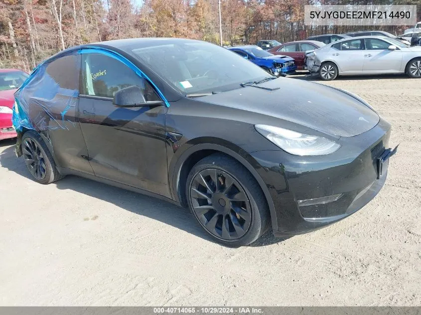 2021 Tesla Model Y Long Range Dual Motor All-Wheel Drive VIN: 5YJYGDEE2MF214490 Lot: 40714065