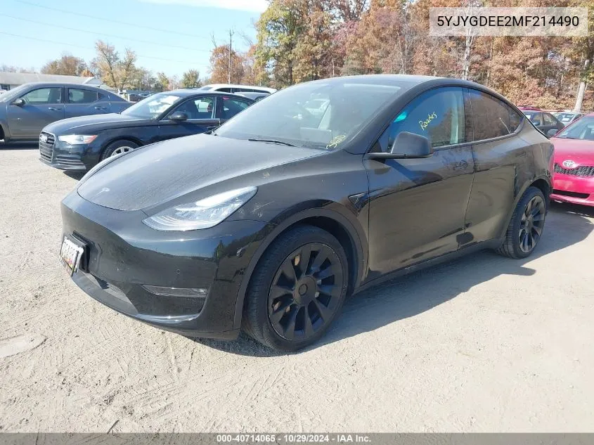 2021 Tesla Model Y Long Range Dual Motor All-Wheel Drive VIN: 5YJYGDEE2MF214490 Lot: 40714065